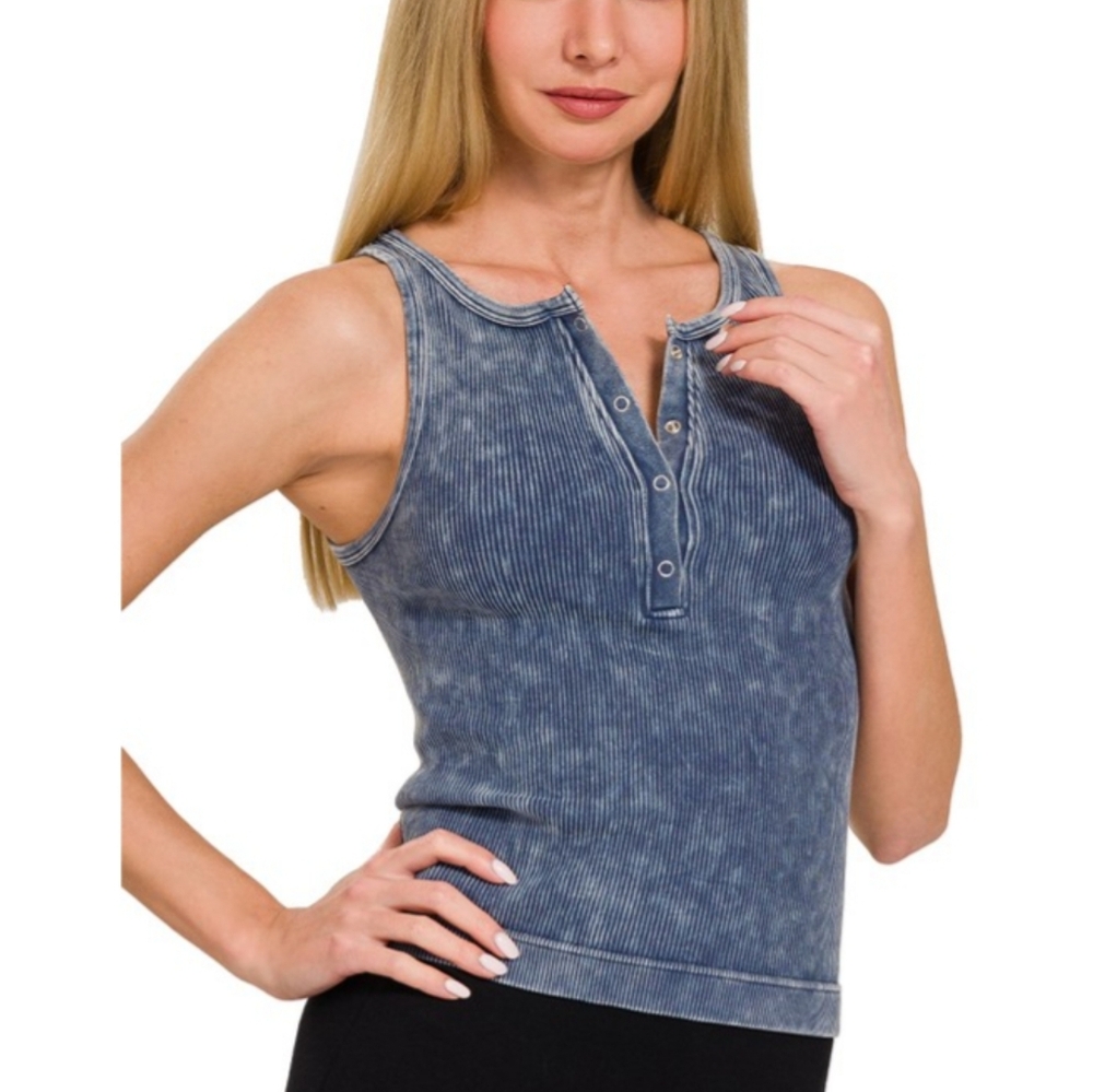 Deal Of The Day**Blackberry washed ribbed button-up tank top